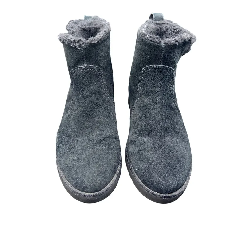 UGG Lorna Mini Zip Boots Black Suede Shearling Womens 8.5 Waterproof